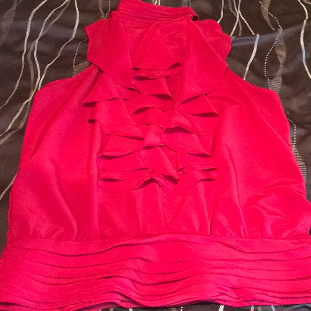 Sleeveless high neck ruffle top
